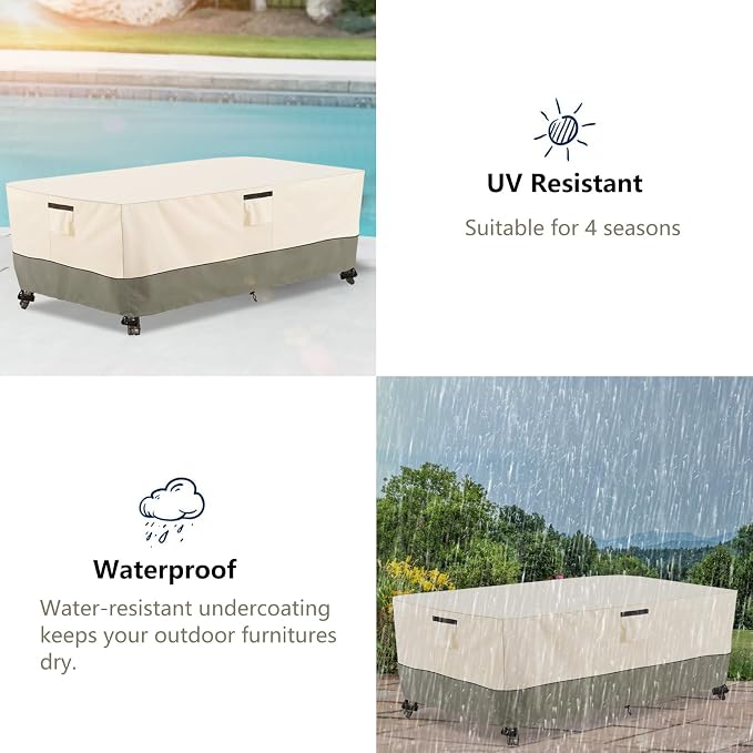 Bitubi 72 Inch Rectangular/Oval Patio Table Cover,Heavy Duty Waterproof Outdoor Table Cover Winter, Patio Furniture Covers, Beige