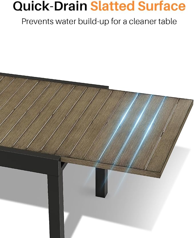 Extendable Outdoor Dining Table for 4-6 Person, Rust-Free Aluminum Expandable Patio Dining Table, 32"-65" Adjustable Square/Rectangle Extendable Patio Table for Garden, Lawn, Deck, Limed Oak