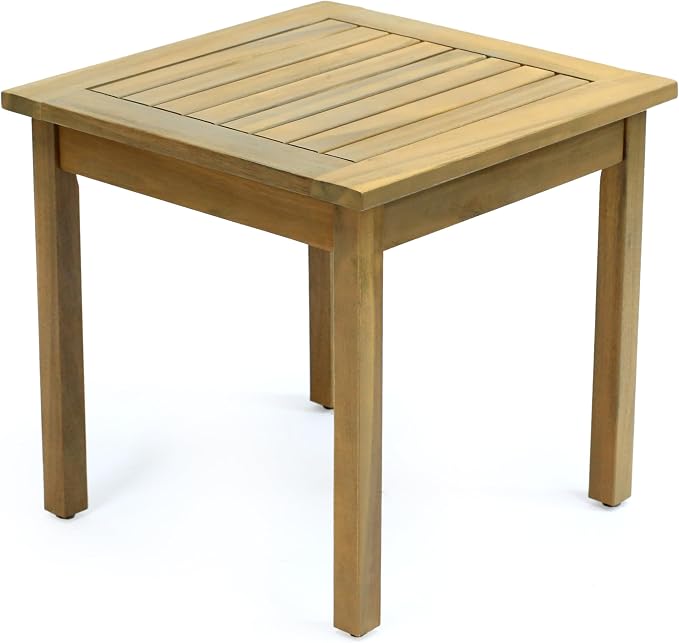 JONATHAN Y Archer 18" Square Acacia Wood Outdoor Side Table, Modern Glossy Light Teak Slatted Patio End Table for Porch, Poolside and Garden, Weather Resistant Accent Table END6000T