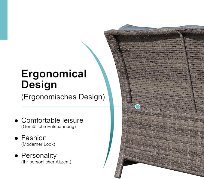 OC Orange-Casual 2-Piece Outdoor Patio Furniture Wicker Love-seat and Coffee Table Set, with Built-in Storage Bin, Grey Rattan, Grey Cushions