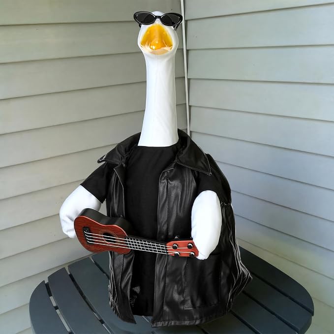 Singer Porch Goose Outfit Guitar Goose Clothes for 23" High Cement or Plastic Geese Costume for Yard Lawn Outdoor Garden Patio Statue Duck Band Musician Rock 80s 90s Hip Hop Mexican Fiesta Decor