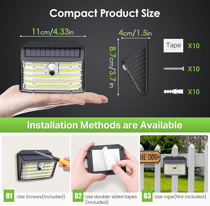 CLAONER Solar Lights Outdoor [𝟏𝟎 𝐏𝐚𝐜𝐤/126 LED], Wireless Motion Sensor Lights, IP65 Waterproof Security Lights 3 Modes, 270° Lighting Angle, Ultra-Bright Wall Lights for Deck Patio Fence Garage