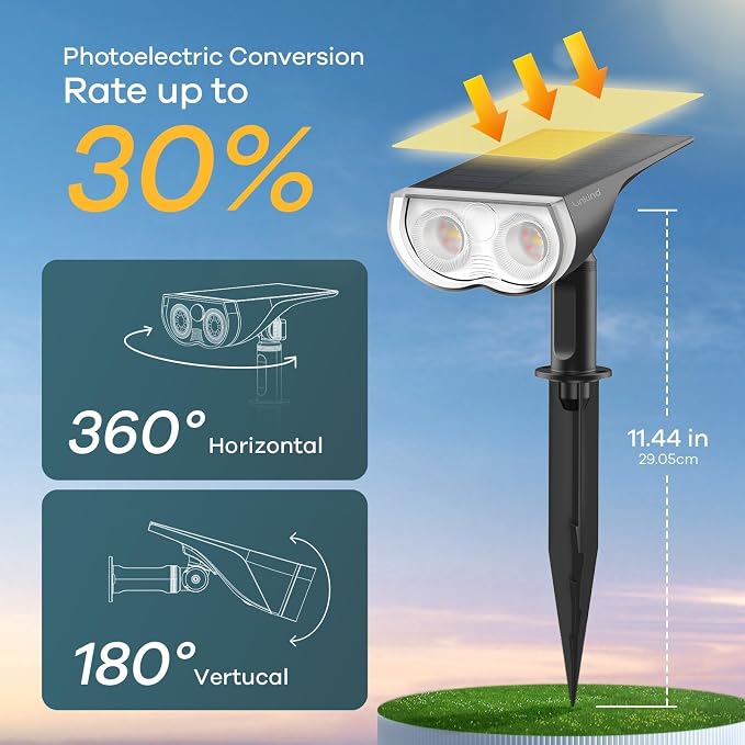 Linkind Solar Lights Outdoor Waterproof Landscape Spotlight Daylight 4 Pack | Starray, 3 Lighting Modes, 6500K, Dusk to Dawn, Auto On Off for Landscape Garden Yard Tree Flag Pathway Patio House Sign