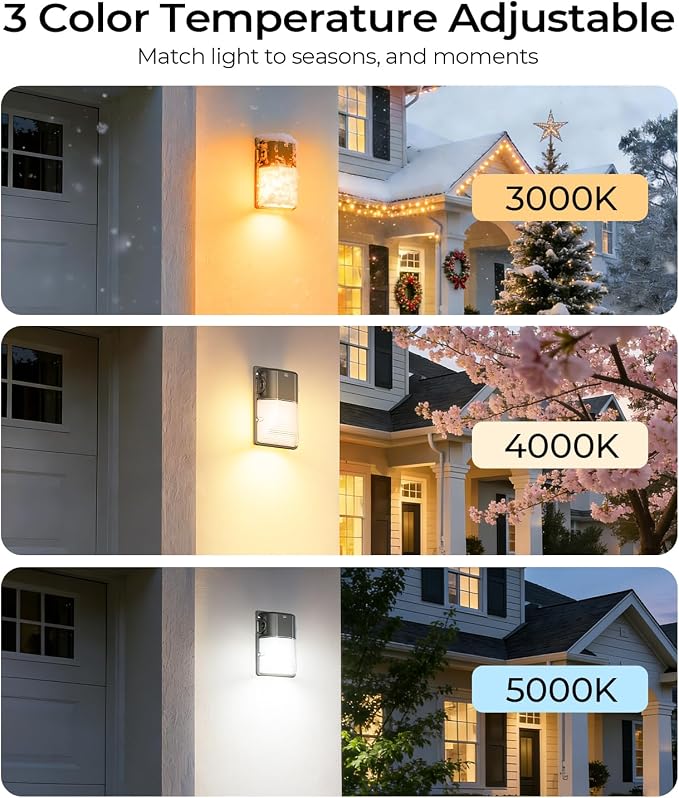 CINOTON 30W LED Wall Pack Light, 3CCT 3600LM, Dusk to Dawn Sensor, 4 Pack | 120Vac, IP65 Waterproof, 3CCT 3600LM, Hardwired Installation, Pre-punched Design, UL Listed, Garage and Porch Security Use