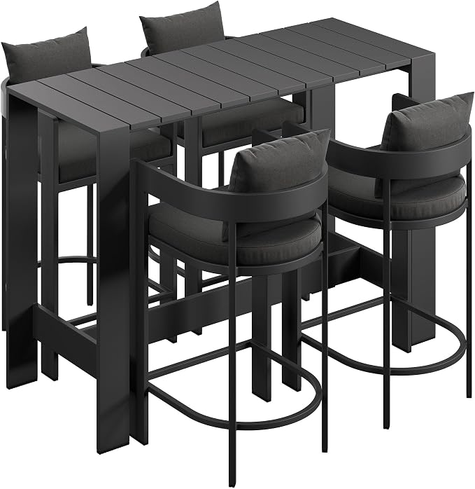 Modway Tahoe 5-Piece Outdoor Patio Bar Table Set in Charcoal