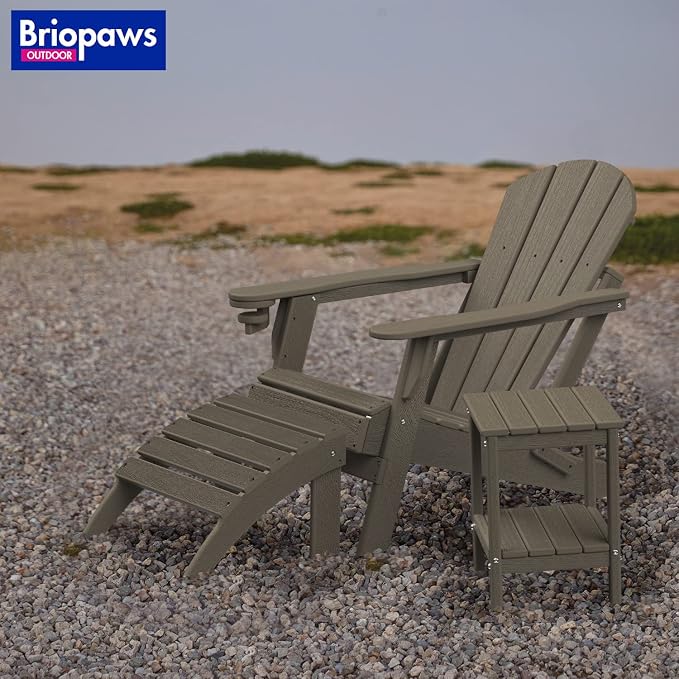 BRIOPAWS Outdoor-Side-Table | Small | Wood Grain | HDPE Plastic | Patio End-Table | 2-Shelf Adirondack Outside Tables | All Weather | for Poolside Front Porch Indoor Living Room | 14" x 13"