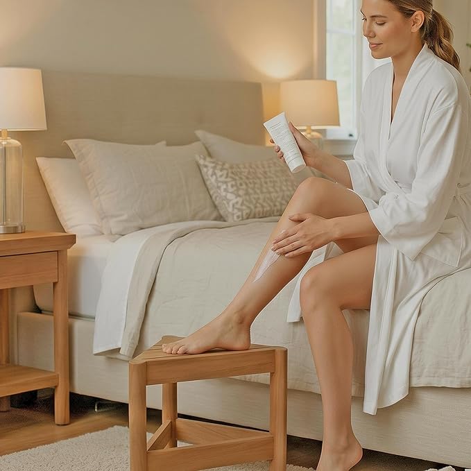 Asta Select Solid Teak Corner Shower/Bath/Outdoor Corner Foot Stool, Teak Wood Shaving Foot Rest, Teak Wood Shower Corner Table, Teak Accent Table, ST-50