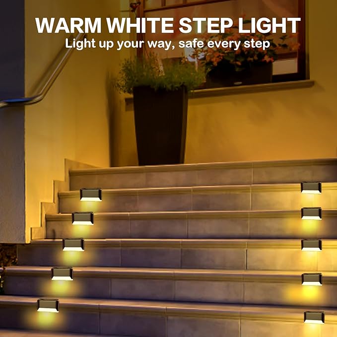 BKBB PPBB Solar Deck Lights Outdoor, 12 Pcs Solar Step Lights, Waterproof LED Solar Lights for Outdoor Stairs, Step, Fence, Yard, Patio, Railing, Garden and Pathway
