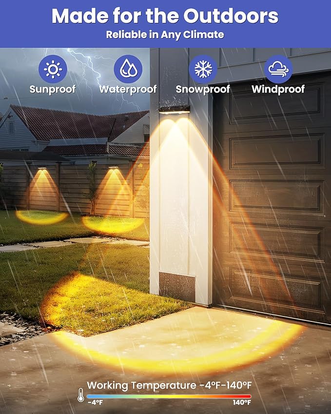 Solar Fence Lights Outdoor, 20 Pack Warm/Neutual/Cool White Fence Lights Solar Powered with 2 LED, IP65 Waterproof, Deck Lighting for Backyard, Patio, Wall, Railing, Pool, Stair
