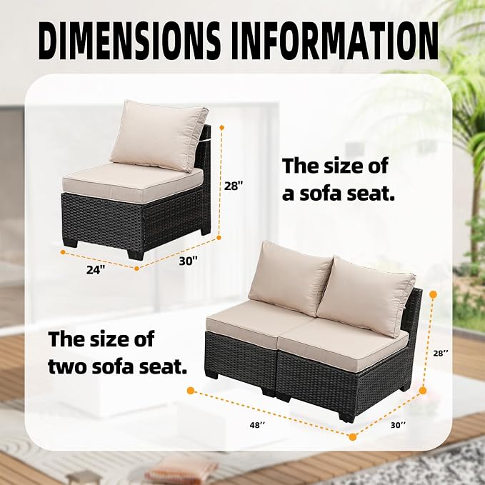 JOYURE 2 Pieces Patio Furniture Set, Outdoor Sofa with Waterproof Cushions, Rattan L Shaped Patio Couch, Modern Outdoor Furniture for Backyard, Deck, Balcony – Beige