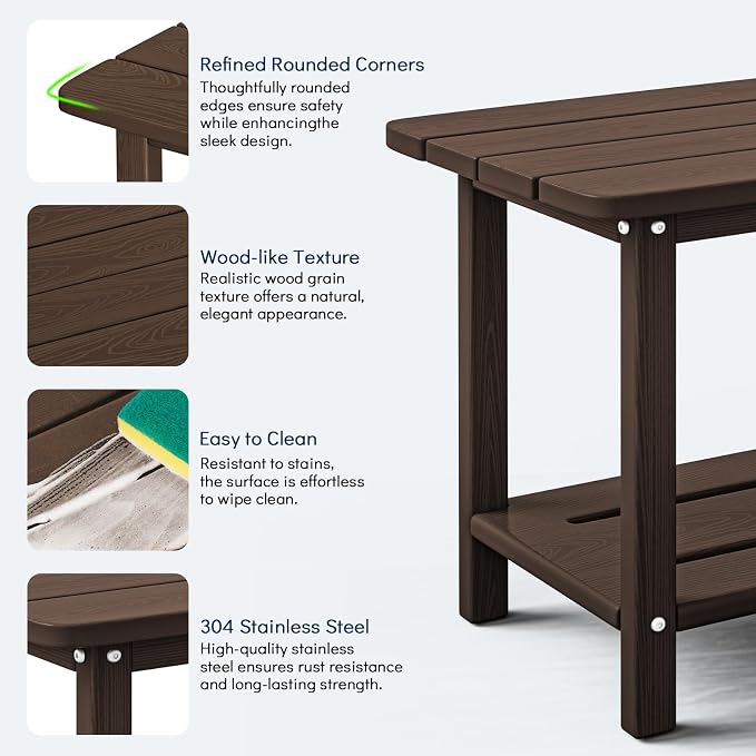 nevilywood 2-Tier End Table, Outdoor Adirondack Side Tables, Whether resisted HDPE, Wood Texture - Poolside, Patio,Lawn & Coffee