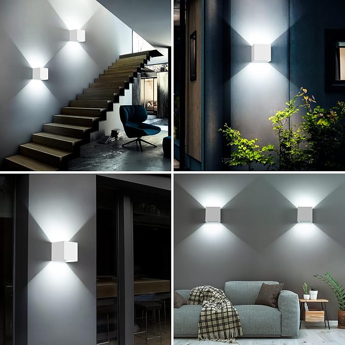 Juyace 2 Pack 20W LED Modern Wall Sconce Outdoor Up and Down Exterior Light | 2000lm,hardwire,No photocell Light Fixture, up down Angle-Adjustable,Square 4.7",IP65 Waterproof for Porch Patio,Black