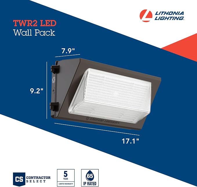 Lithonia Lighting 17" LED Wall Pack Outdoor Light, Dusk to Dawn Photocell | Bronze Outdoor Light Fixture, 3000K/4000K/5000K CCT, Adjustable Lumens, UVOLT (TWR2 LED ALO SWW2 UVOLT PE DDBTXD)