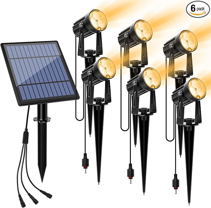 APONUO Metal Outdoor Solar Landscape Lights, Waterproof Spotlight 6-in-1 for Yard Landscape Lighting, Auto On/Off for Pathway, Driveway, Patio, Warm White