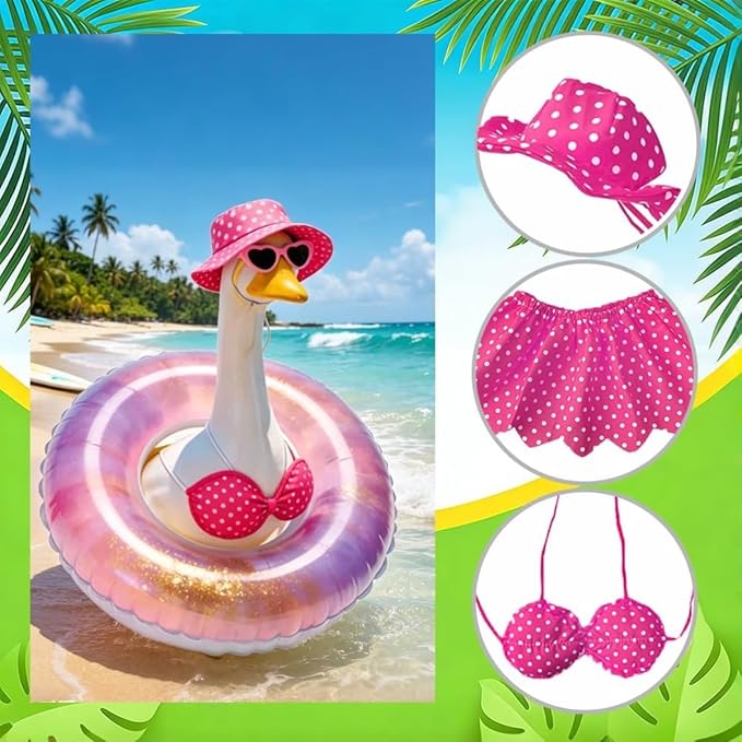 Bikini Porch Goose Outfits,Porch Goose Summer Outfits Swimsuit with Hat Sunglasses & Swim Ring,Fit 23'' Lawn Goose Statue for Summer Outdoor Garden Lawn Yard Decor (Swimsuit-Pink)