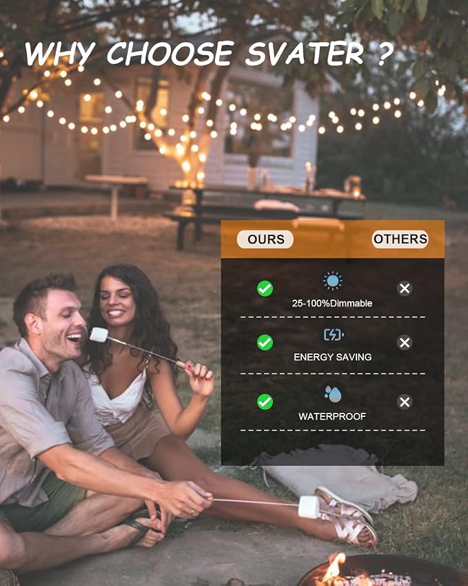 Svater Outdoor String Lights Waterproof 100 FT for Outside Patio 52 Bulbs