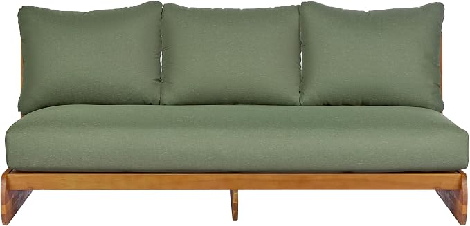 Christopher Knight Home Isabel 5-Seater Outdoor Patio Furniture Set with Removable Cushion, Acacia Wood Patio Conversation Set with 3-Seater Sofa & Club Chairs, 3 Piece Sectional Sofa Set, Green+Teak