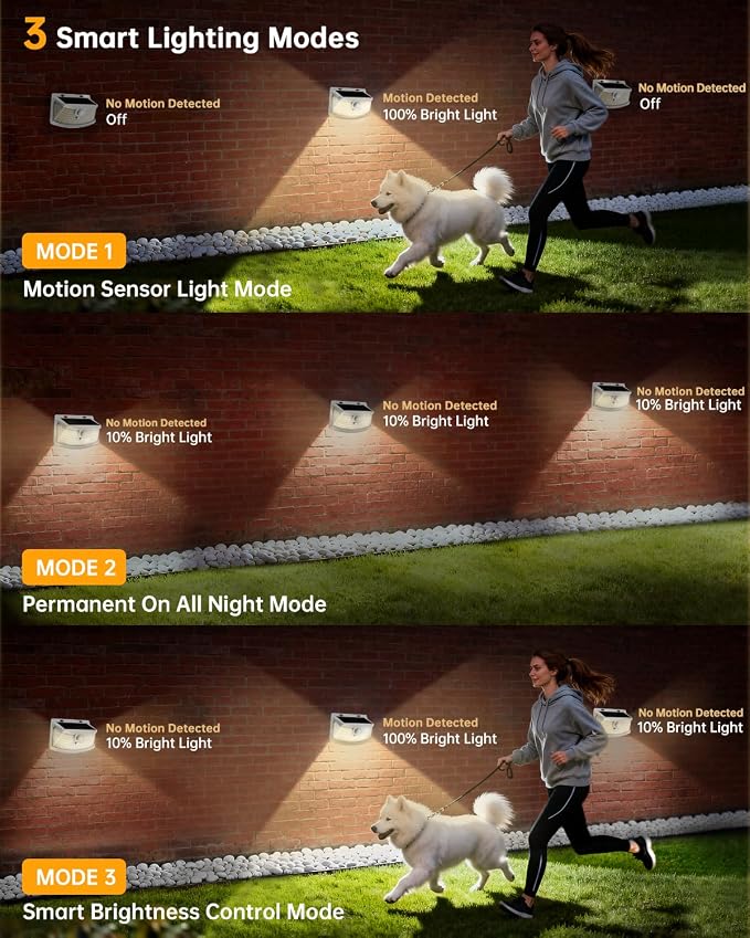 Aootek Solar Motion Sensor Lights Outdoor 120 LEDs, White, 4 Pack | Lights Reflector, 270° Wide Angle, IP65 Waterproof, Step Lights For Front Door, Yard, Garage, Deck