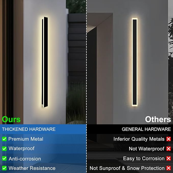 Modern Outdoor Wall Lights, 2 Pack 71 Inch Long Exterior Wall Sconce | LED 3000K Wall Mount Lighting Fixture with Junction Box IP65 Waterproof Outside Light Fixtures for House Garage Front Door