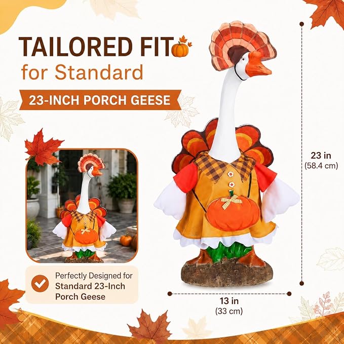 STONESTAR Fall Porch Goose Outfits Turkey Pumpkin Goose Costume for 23" Lawn Geese Statue, Autumn Goose Clothes with Hat for Outdoor Yard Patio Garden Thanksgiving Party Decor