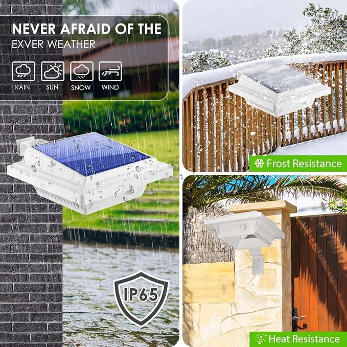 Gutter Lights, 40 LEDs Solar Patio Decor Light, Deck Lights Outdoor Waterproof Fence Light for Wall Backyard Porch, Patio, Pool,Step Stairs, Yard, Garden, Pathway - 4 Pack-White,Warm White Light