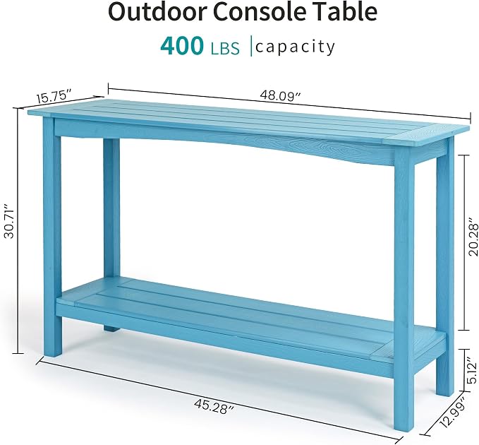 Outdoor Console Table, All-Weather 2-Tier Patio Console Table, Outside Plant Stand Table, Low Maintenance, Never Rot or Fade, HIPS Table for Indoor, Backyard, Garden, Entryway, Light Blue