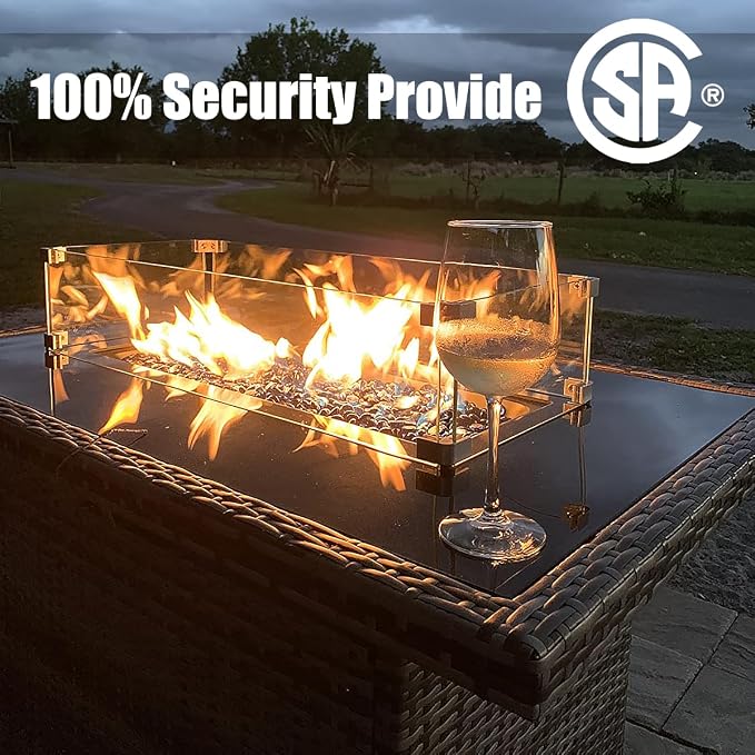 LayinSun 7 Pieces Patio Furniture Set with Fire Pit Table, Black Rattan Modular Sectional Patio Conversation Sofa Set