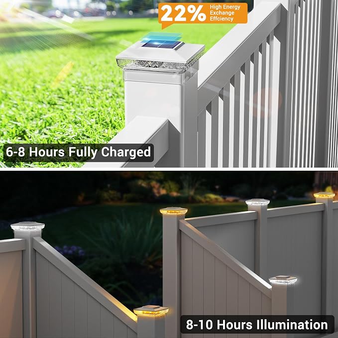 btfarm 4x4 Solar Post Cap Lights Outdoor, 2 Modes 16 LED Fence Deck Post Lights, 8 Pack Waterproof White Solar Powered Lighting Outside Fit 4x4 3.5x3.5 Wooden/Vinyl for Porch Patio Garden
