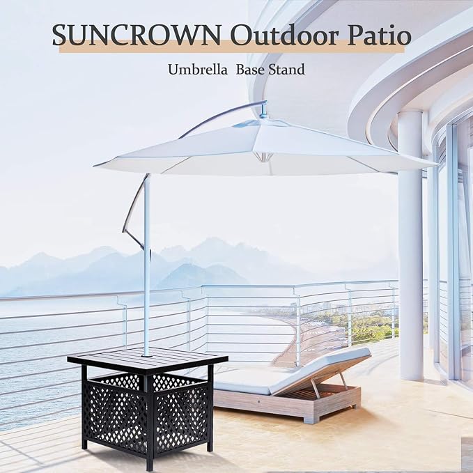 SUNCROWN Outdoor Patio Side Table, Patio Bistro Square Table with 9Ft Umbrella,for Backyard, Porch, Garden, Poolside(Sky Blue)