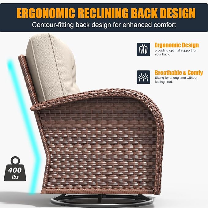 5 Pieces Outdoor Wicker Patio Swivel Rocking Chairs, All Weather Wicker Conversation Set with Side Table