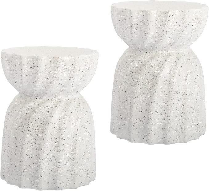 SUNBURY Outdoor Side Table Set of 2, 19" H Outdoor Accent End Table, Patio Coffee Tables, Garden Stool and Plant Stand for Garden, Living Room, Backyard, Spotted White