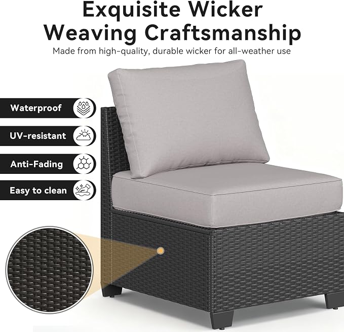 Aoxun Patio Furniture Sets with 44'' Fire Pit, 13 Pcs Outdoor Patio Coversation Set with 4in Thicken Cushion, Widen Armrests Wicker Outdoor Sectional for Backyard