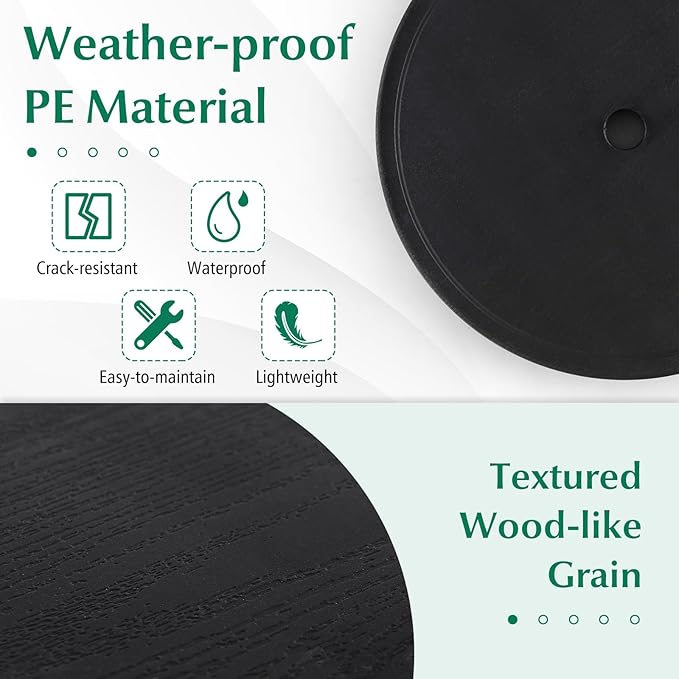 Tangkula 20” Outdoor Adjustable Umbrella Table, Round Umbrella Table Tray w/ 1.5” Umbrella Hole, Faux Wood Grain, Portable Round Table Top for Backyard, Poolside, Beach, Garden, Patio