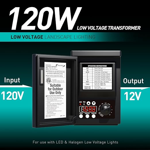 Malibu 120 Watt Power Pack with Sensor and Weather Shield for Low Voltage Landscape Lighting Spotlight Outdoor Transformer 120V Input 12V Output 8100-9120-01