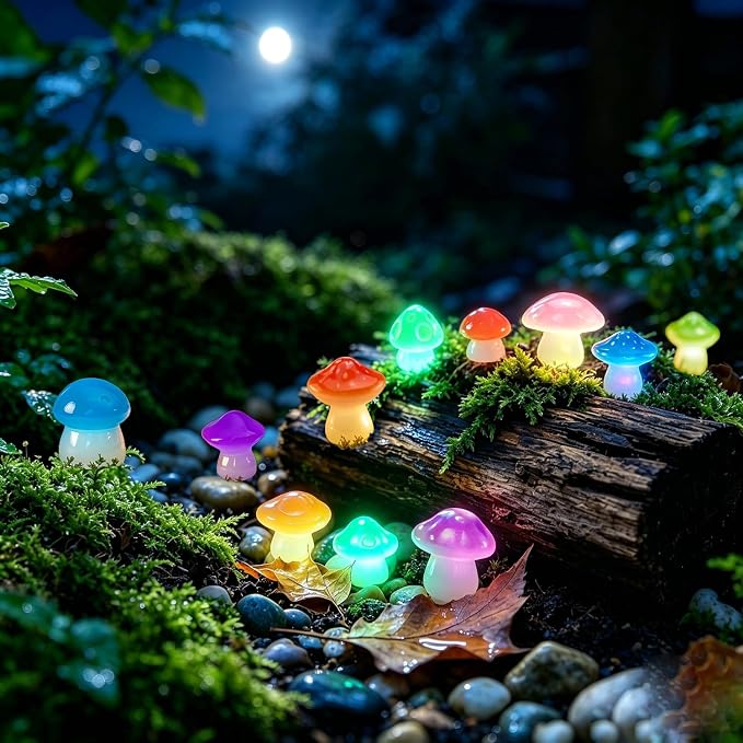 150 Pcs 18 Styles Mini Resin Luminous Mushrooms, Glow in The Dark Little Resin Mushroom for Garden Landscape Bonsai Craft Ornament
