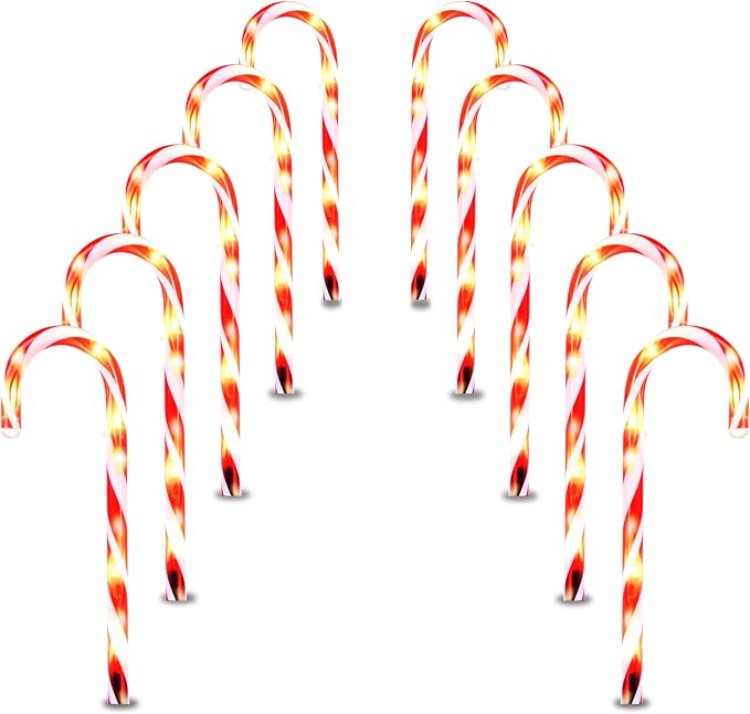 Joiedomi 12 Pcs Christmas Candy Cane Pathway Markers Lights, 12” Stakes Lights with Warm White, Waterproof Outdoor Decorations for Holiday Xmas Indoor,Yard,Patio,Garden,Walkway