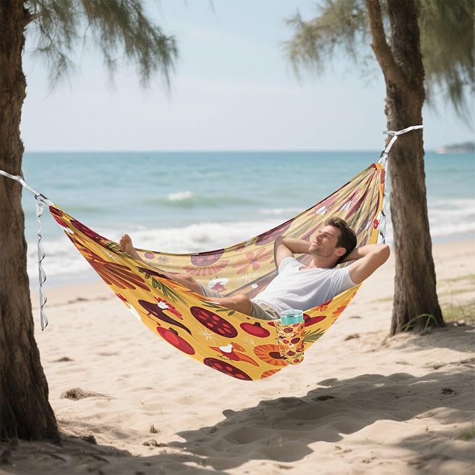 Thanksgiving Turkey Camping Hammock, Portable Lightweight Single Hammock with Tree Straps and Aluminum Carabiners, 114" x 54" Travel Hammock for Hiking Backpacking Beach