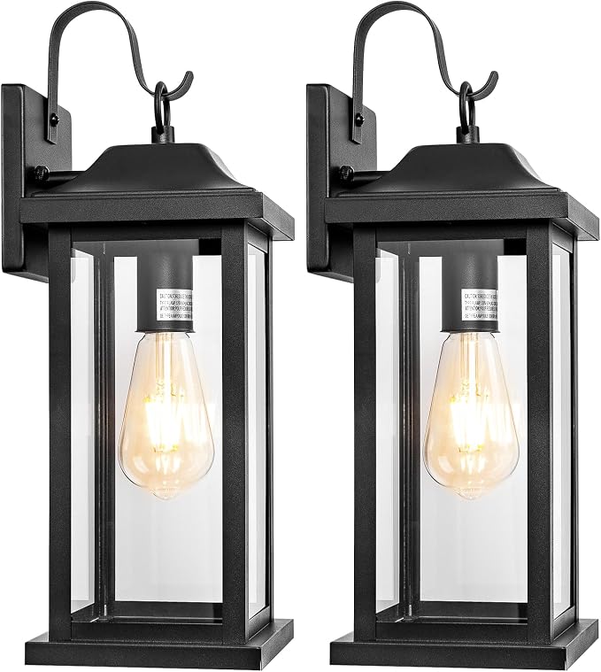2-Pack Large Outdoor Light Fixtures Porch Lights Exterior Black | 17” Outdoor Sconces Wall Lighting for House Modern, Anti-Rust Waterproof Outside Sconces, Porch Wall Lanterns, ETL List