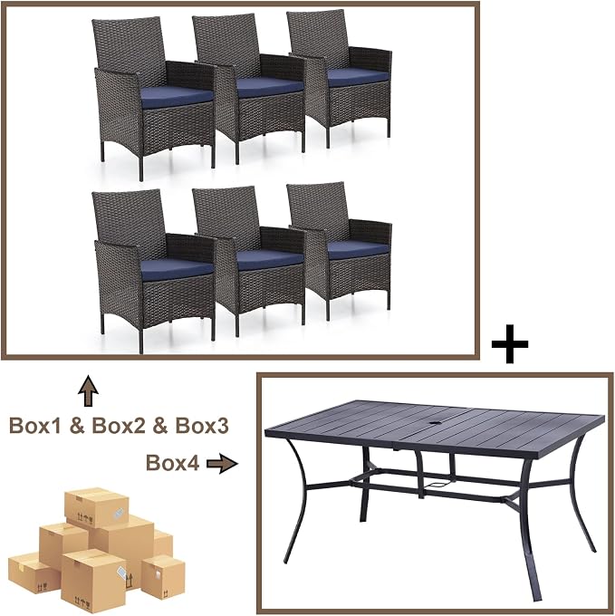 Sophia & William 7-Piece Patio Dining Set, Metal Table, PE Wicker Chairs | All Weather Patio Table and Chairs Set for 6, Perfect for backyard, deck, porch