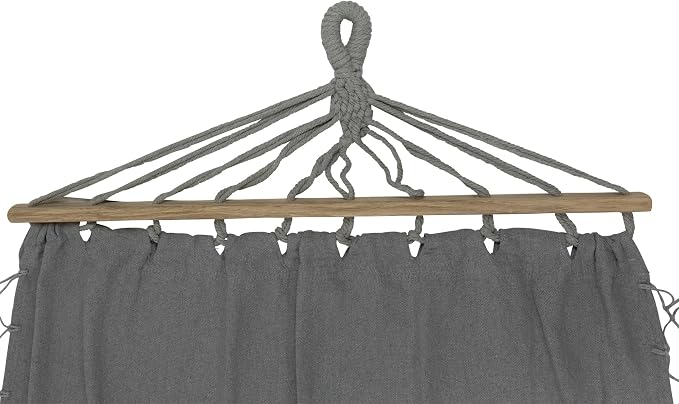 Hammock with Netted Fringe and Wooden Bars - 100" x 41" - Gray