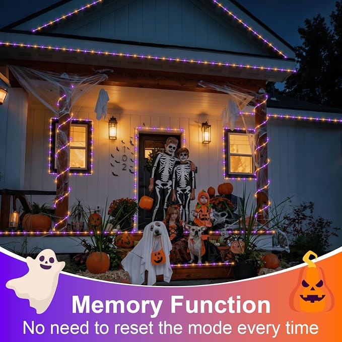 QITONG Orange and Purple Solar Halloween Lights, 66ft 200 LED Solar Rope Lights Outdoor Waterproof, 8 Modes Clear PVC Tube Light Outdoor Waterproof