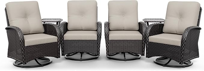 Joyside Wicker Patio Furniture Set, 6 Piece Outdoor Furniture Set with Thickened Cushions, High Back, Deep Seating, Wide Armrest, Outdoor Swivel Rocker Chairs for Porch, Deck