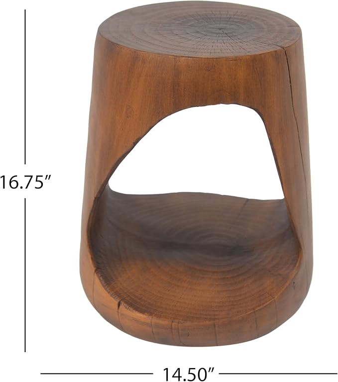 Lightweight Concrete Outdoor Side Table,Hollow Outdoor End Table, Wood-Like Texture Modern Small Accent Table for Patio Garden Balcony Porch Antique Brown 16.75" H