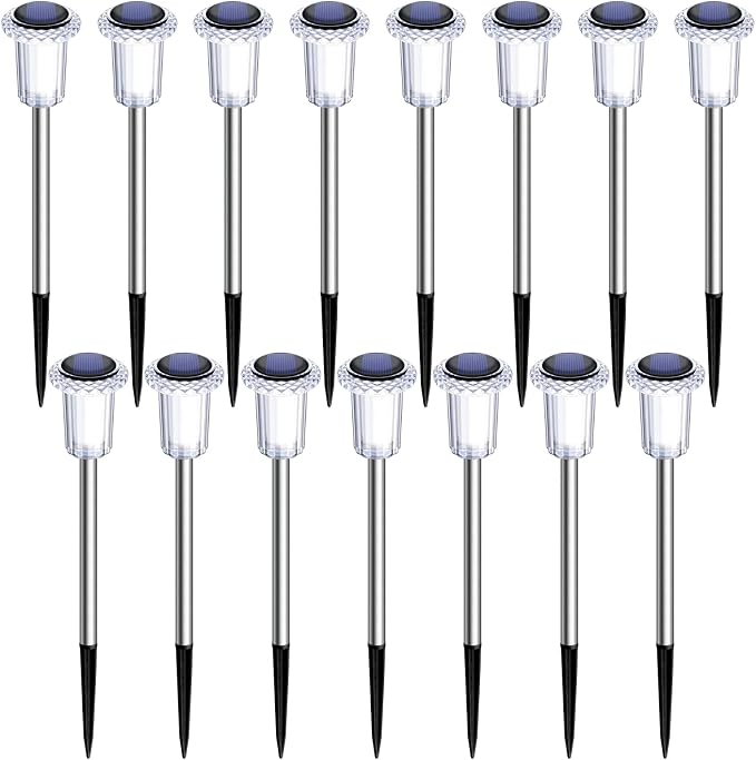 15 Pack Solar Pathway Lights Outdoor Waterproof, Cool White LED | Solar Lights Outdoor for Yard Garden Outside Walkway Driveway Landscape Lighting, Auto On/Off Stainless Steel Stake Lights