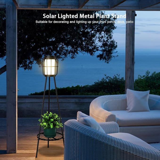 VISFLAIR 2 Pack Solar Lights with Plant Stand, Outdoor Floor Lamps, Waterproof Solar Powered Floor Lamps for Patio Deck Porch Yard Garden Decor
