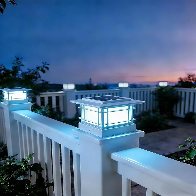 Dynaming 4x4 Solar Post Cap Lights Outdoor with 2 Color Modes, 12 Pack Fence Post Solar Lights White Shell Fit for Vinyl/Wooden Posts, High Brightness SMD LED Lighting Decor for Garden Deck Patio