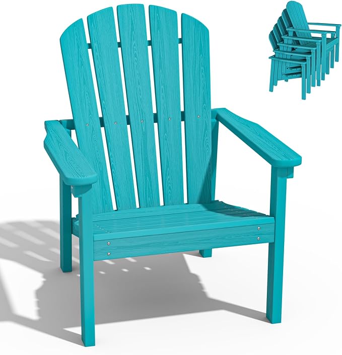 nevilywood Compact Stackable Adirondack Chairs,All Weather HDPE,380lb,Aruba | 26.3" Wide HDPE.All-Weather Outdoor.Maintenance-Free.Stackable for Storage.25°Curved Straight Backrest.Quick Assembly