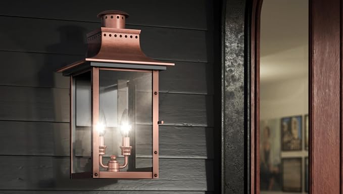 Luxury Antique Outdoor Wall Light, Medium Size: 19" H x 10" W, with French Country Style Elements, Rustic Copper Finish, UQL1412, Longview Collection