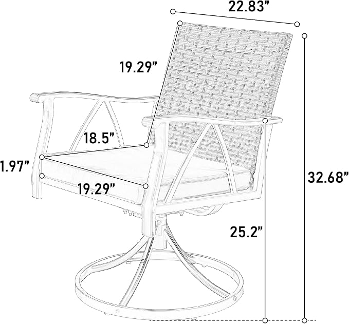 GDFStudio 7 Piece Patio Dining Set,Outdoor Wicker Furniture Set for Backyard Garden Deck Poolside with 2 Cushions Swivel Rocker Chairs,4 Cushions Chairs,Table Top, Removable Cushions