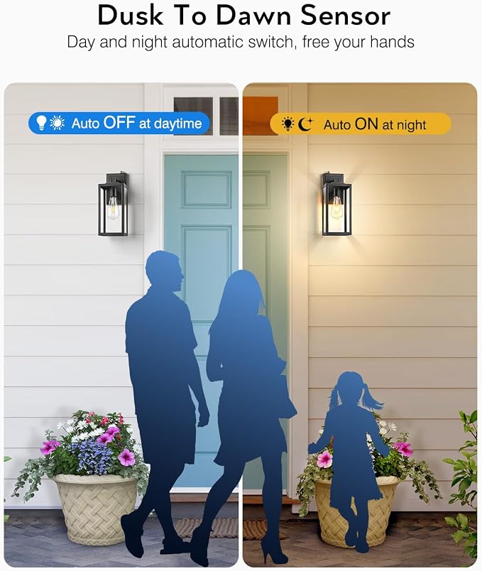 VIANIS Dusk to Dawn Outdoor Wall Light, Large Exterior Garage Light Fixtures Wall Mount, Modern Front Porch Lanterns Wall Sconce Lighting, Anti-Rust Waterproof Outside House Lights for Coach Home